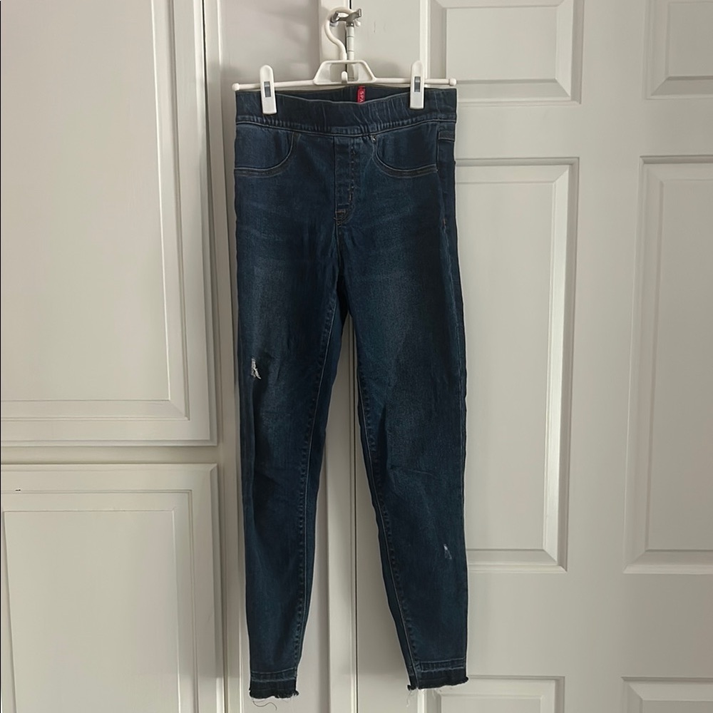SPANX Blue Skinny Jeans High-Rise Distressed
